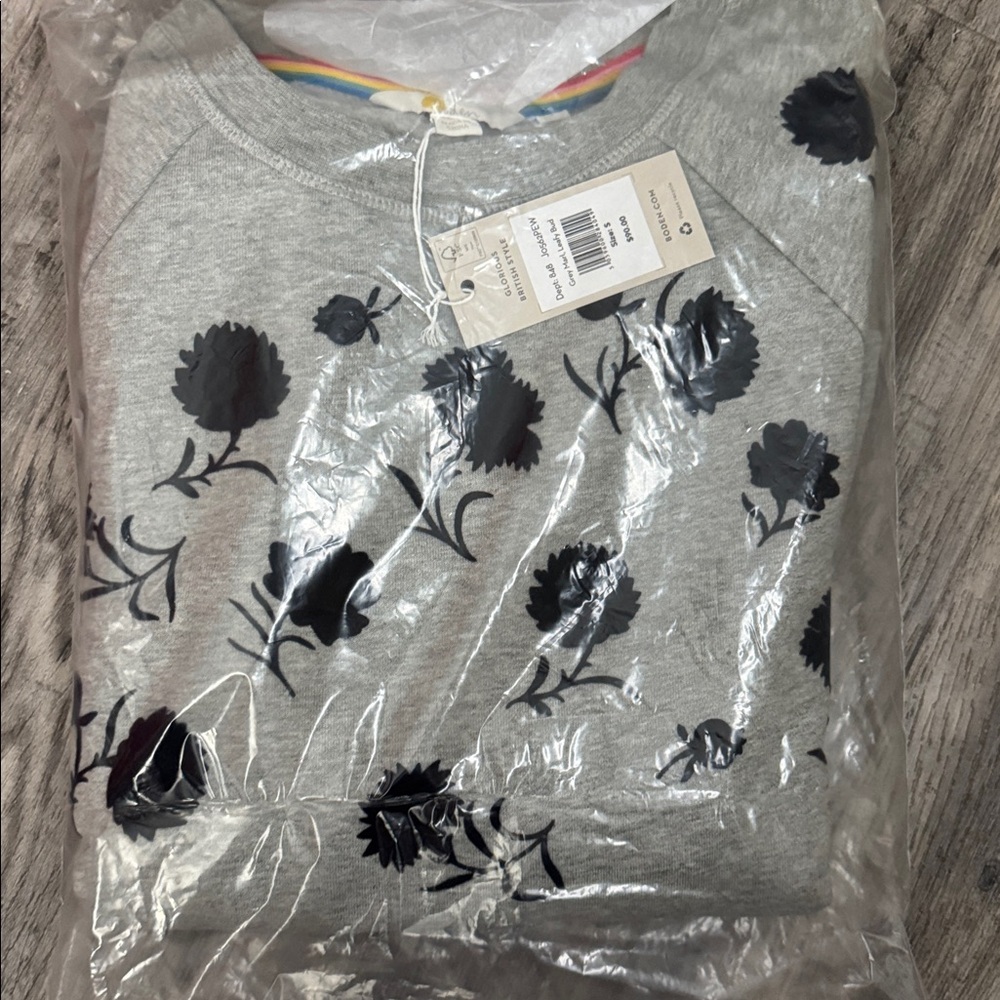 NWT Boden Sweatshirt Womens Grey Marl Leafy Bud Crew Neck Cotton Stretch - Picture 2 of 4